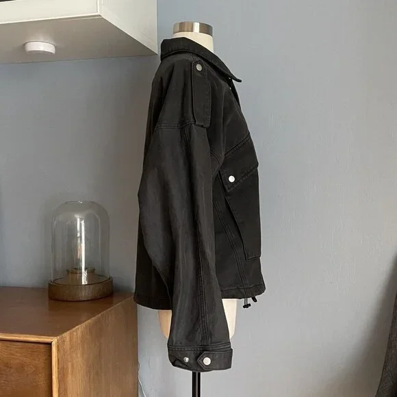 Neon Blonde High Flyer Oversized Denim Jacket Washed Black - Picture 8 of 10